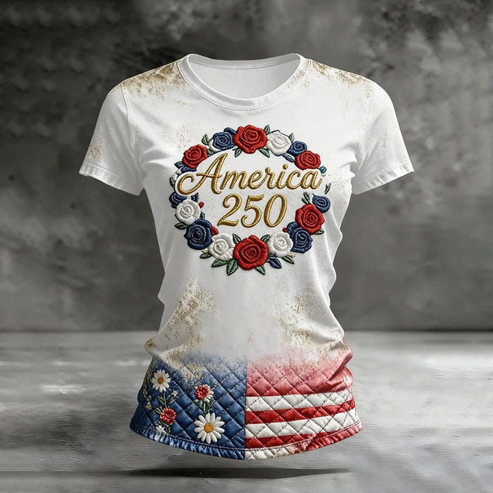 America 250 Floral T-Shirt 250th Anniversary Of America Shirt Best Gift For Her