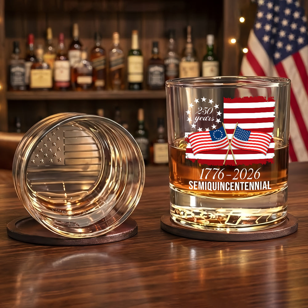 America 250 Merch 250 Years 1776 Old Fashioned Glass, Patriot America Printed Whiskey Glass