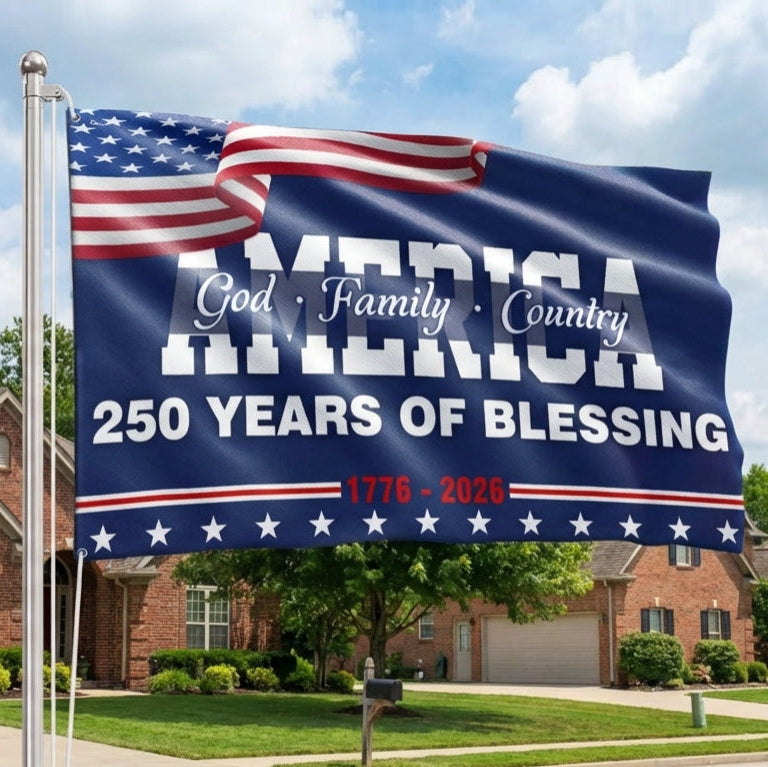 America 250 Merch 250 Years of Blessing 1776 2026 Flag, God America Patriotic Grommet Flag