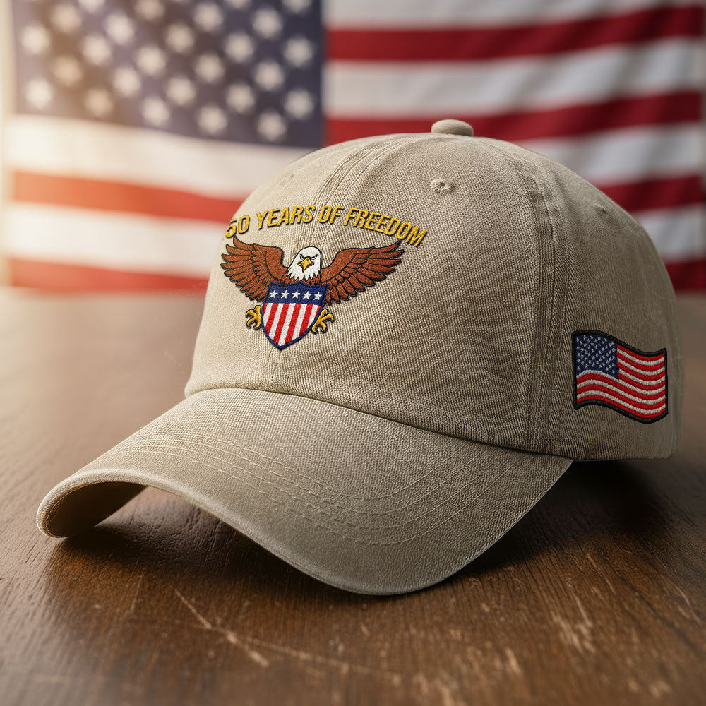 America 250 Merch 250 Years of Freedom Washed Cap, American Eagle Shield with Embroidered Hat