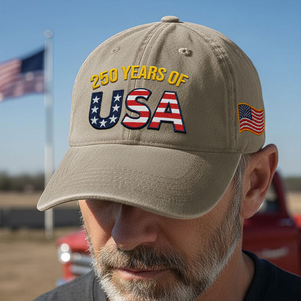 America 250 Merch 250 Years of USA Washed Cap Independence Patriot Washed Cap Embroidered Flag