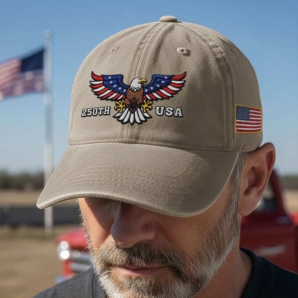 America 250 Merch 250th Anniversary USA Patriotic Washed Cap with Embroidered American Flag