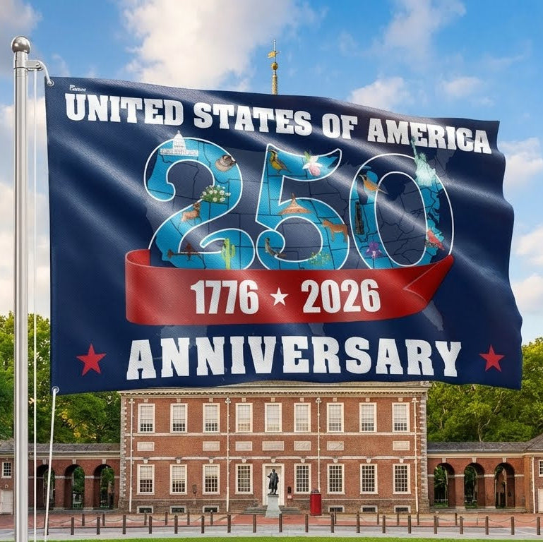 America 250 Merch America 250th Anniversary Flag, Patriotic 1776 2026 USA Map Grommet Flag