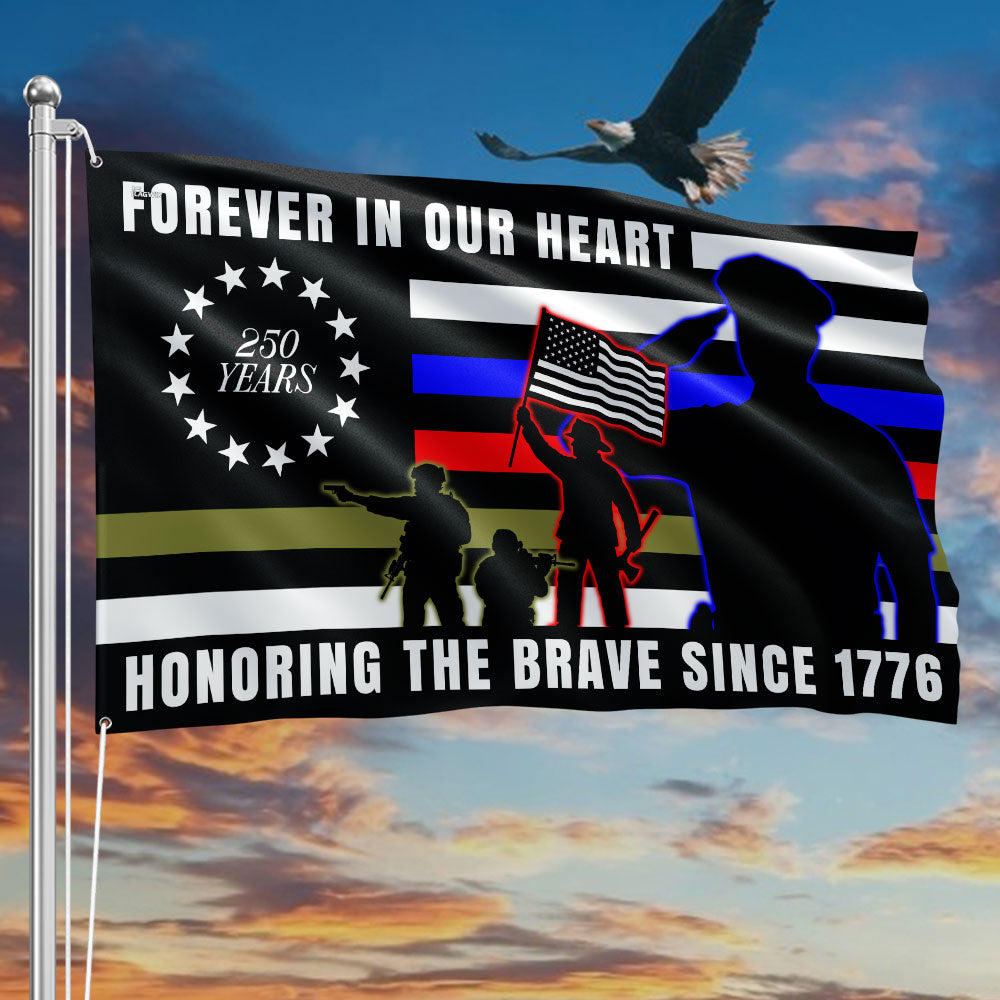 America 250 Merch Forever in Our Heart 250 Years Flag Military Grommet Flag for Veterans Day