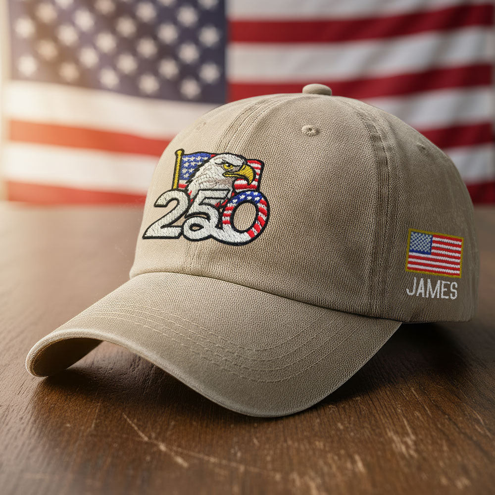 America 250 Merch Personalized 250th Anniversary Washed Cap with Embroidered American Flag