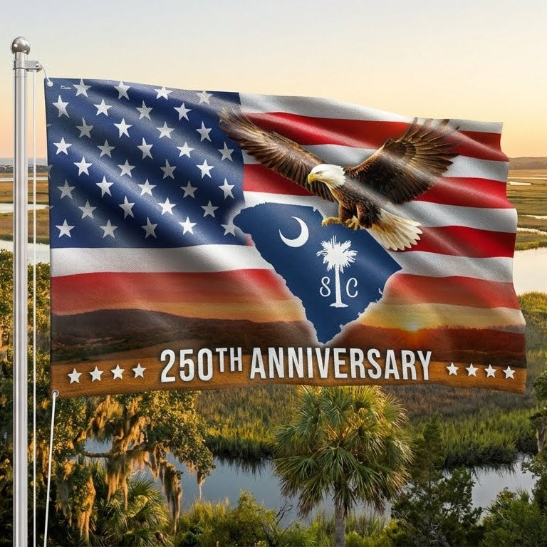 America 250 Merch SC 250th Anniversary Flag, South Carolina USA Patriotic Eagle Grommet Flag