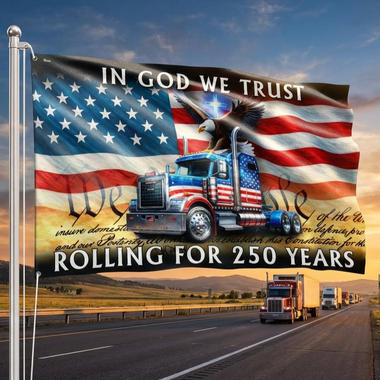 America 250 Merchandise 250 Years America Rolling Flag, Truck Driver Christ Patriotic Decor