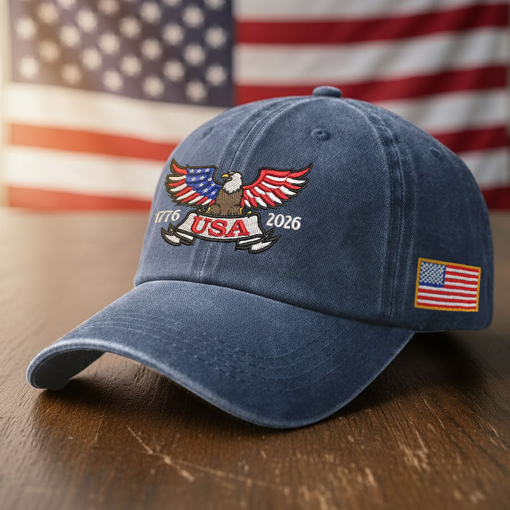 America 250 Merchandise 250 Years of America Patriot Washed Cap with Embroidered Eagle USA Flag