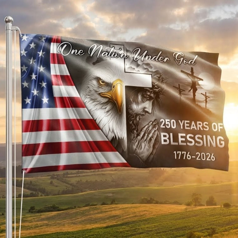 America 250 Merchandise 250 Years Of Blessing America Flag, One Nation Under God Grommet Flag
