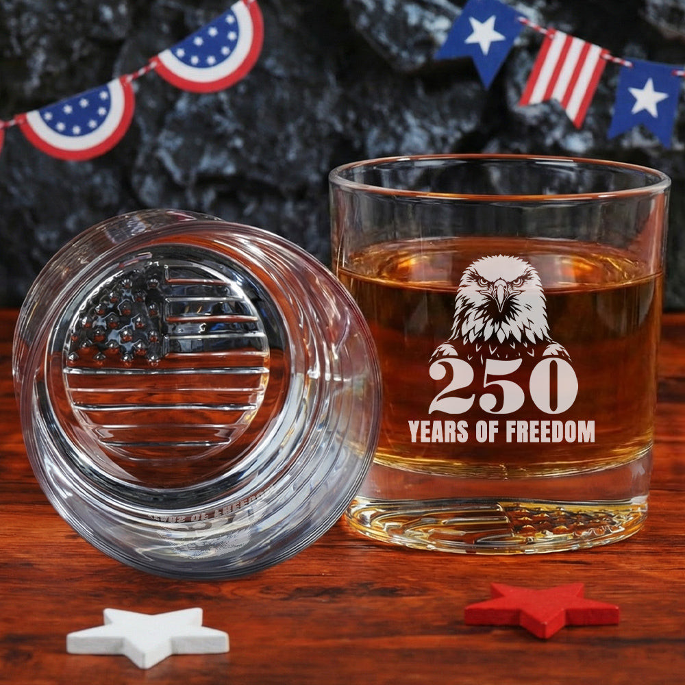 America 250 Merchandise 250 Years of Freedom American Engraved Whiskey Glass Patriotic Gift