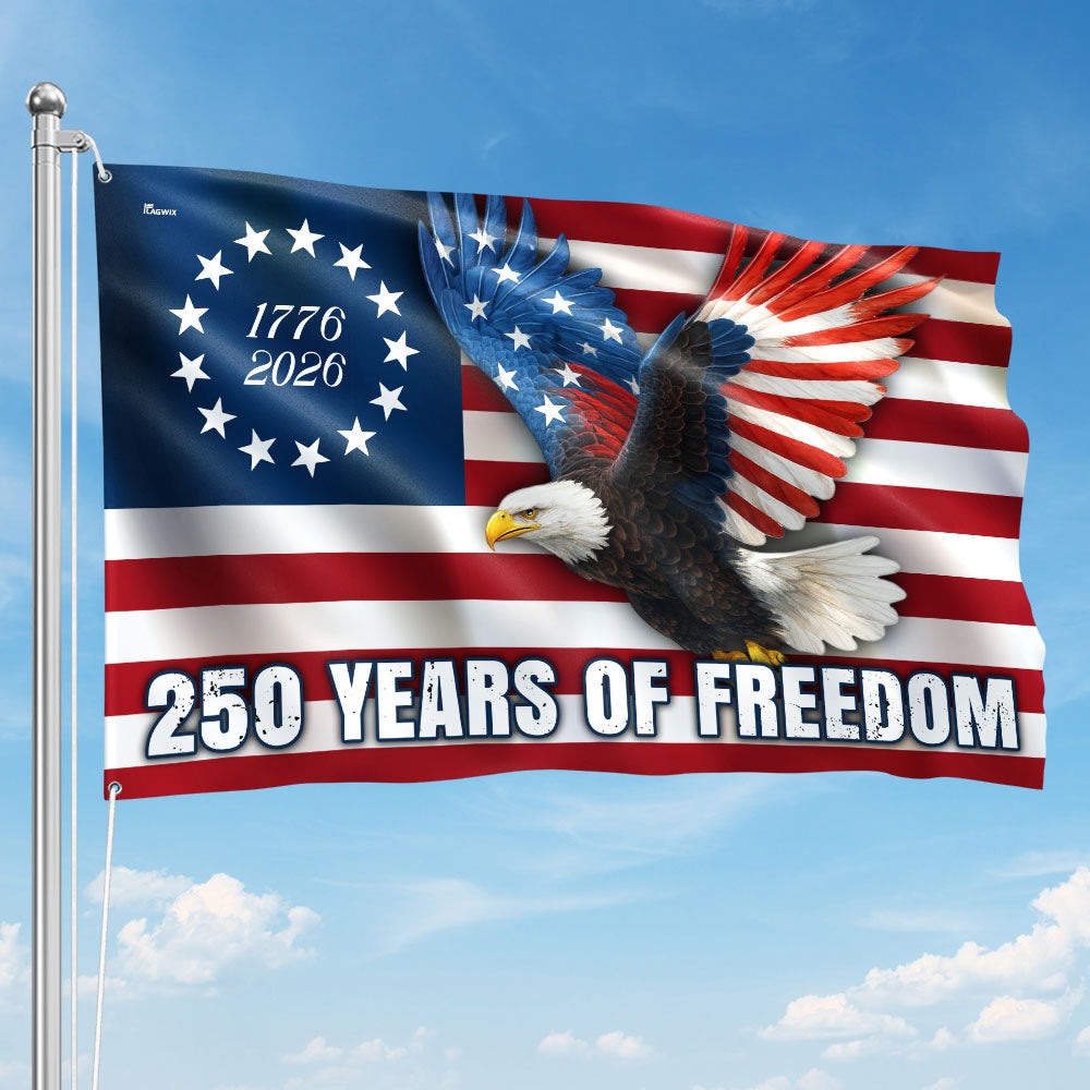 America 250 Merchandise 250 Years of Freedom Flag, 1776-2026 Eagle Betsy Ross Grommet Flag