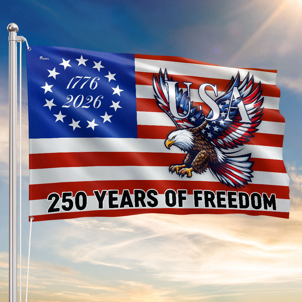 America 250 Merchandise 250 Years Of Freedom Flag Bald Eagle Patriotic 1776-2026 Grommet Flag