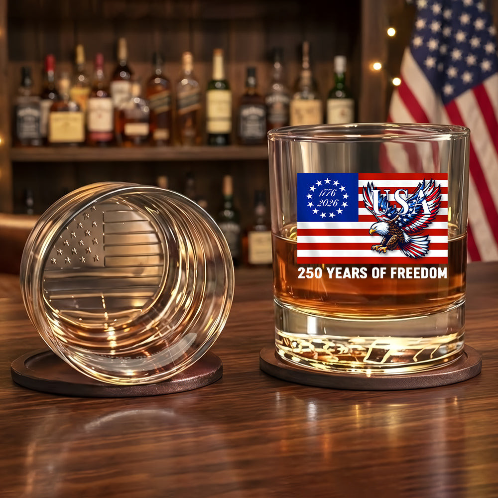 America 250 Merchandise 250 Years of Freedom Patriotic Eagle Printed American Whiskey Glass