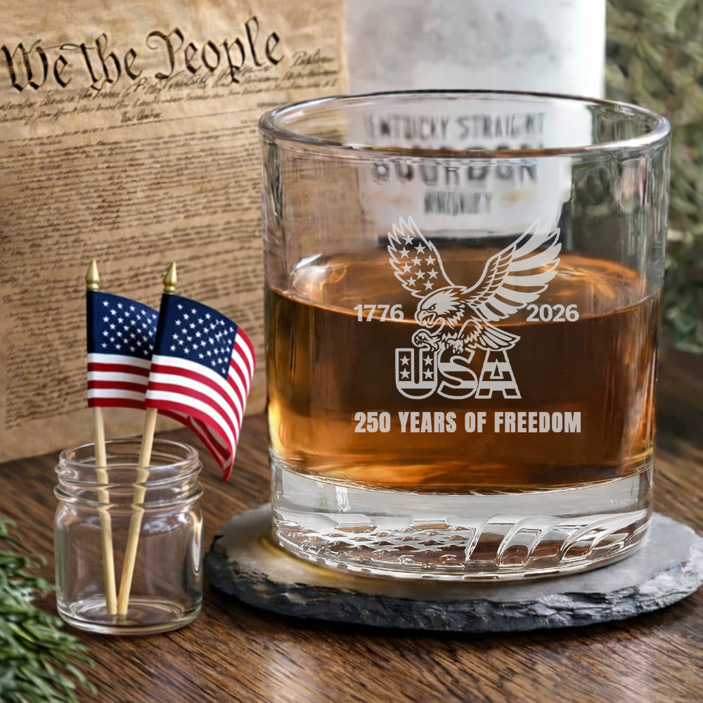 America 250 Merchandise 250 Years of Freedom USA 1776 2026 Engraved American Whiskey Glass