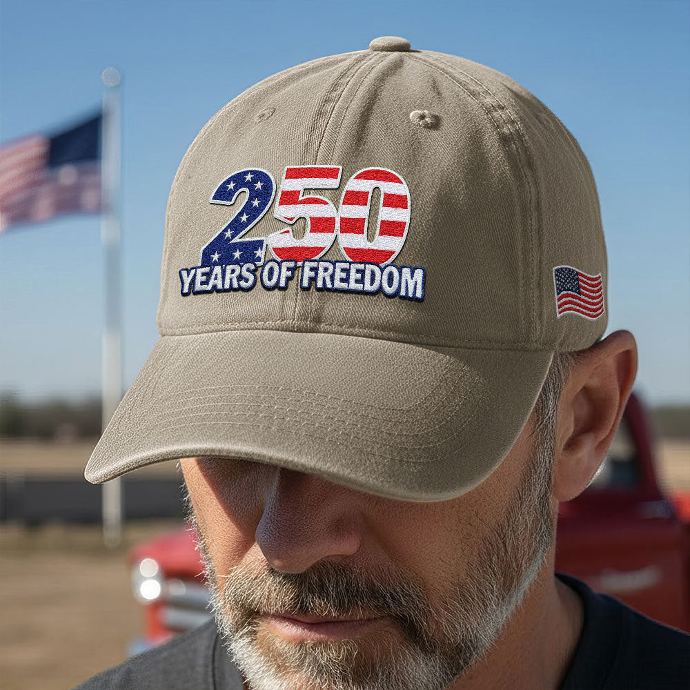 America 250 Merchandise 250 Years of Freedom Washed Cap with Embroidered American Flag