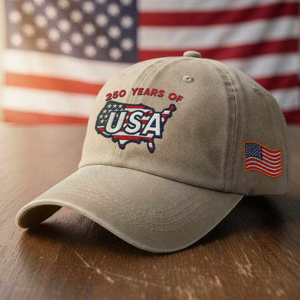 America 250 Merchandise 250 Years of USA Washed Cap Patriotic Embroidered American Flag Cap