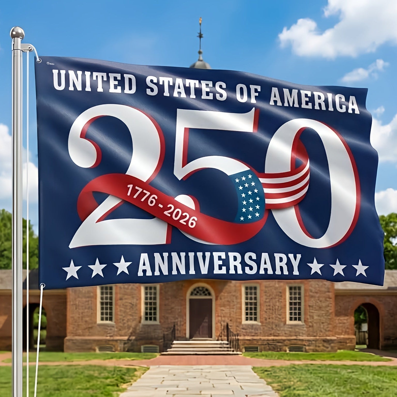 America 250 Merchandise 250 Years Patriotic Grommet Flag, United States of America 1776 2026