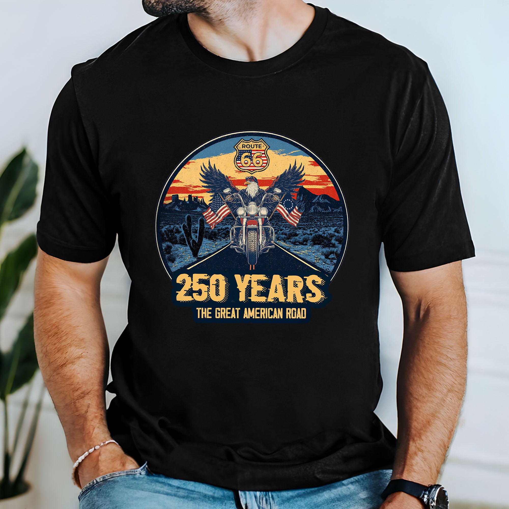 America 250 Merchandise 250 Years Route 66 Motor Patriotic T-Shirt The Great American Road Tee