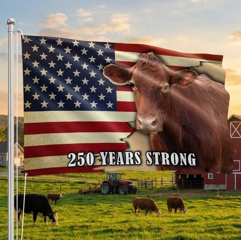America 250 Merchandise 250 Years Strong Cow American Flag for Farmhouse Patriotic Decor