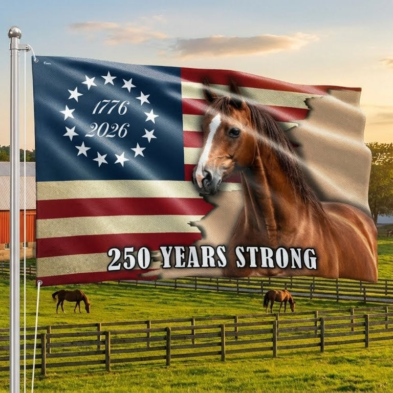 America 250 Merchandise 250 Years Strong Horse American Flag for Farm Patriotic Decor Gift Ideas