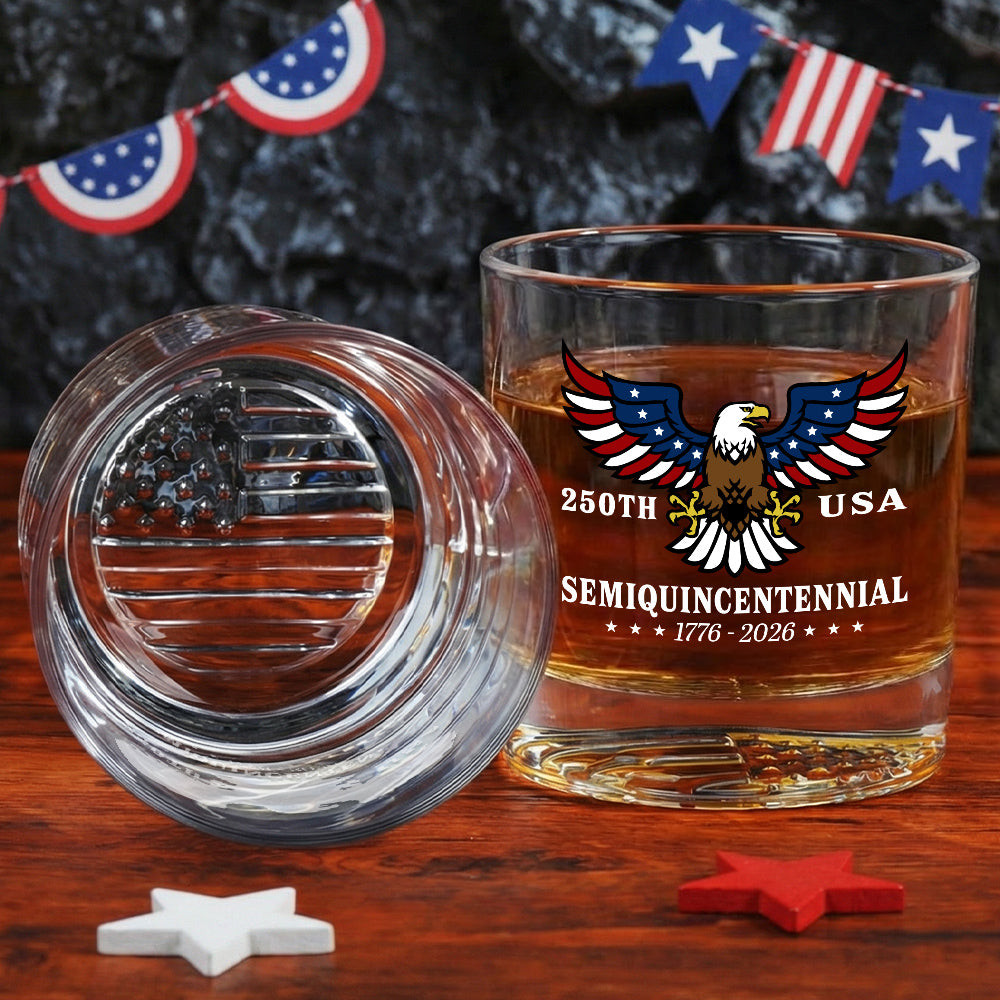 America 250 Merchandise 250th Anniversary America Semiquincentennial Printed Whiskey Glass Gift