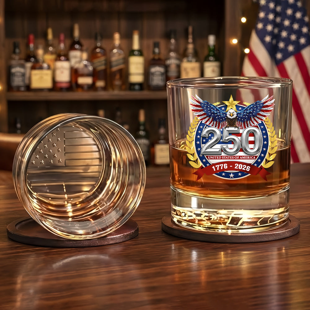 America 250 Merchandise 250th Anniversary of America 1776 2026 Crystal Whiskey Glass Gift Ideas