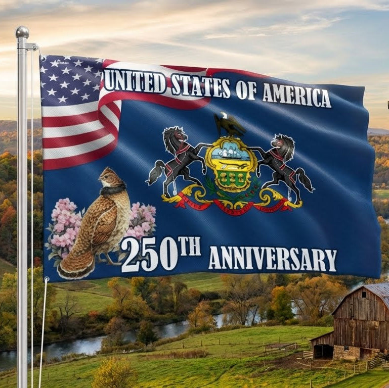 America 250 Merchandise 250th Anniversary Pennsylvania with Ruffed Grouse American Grommet Flag