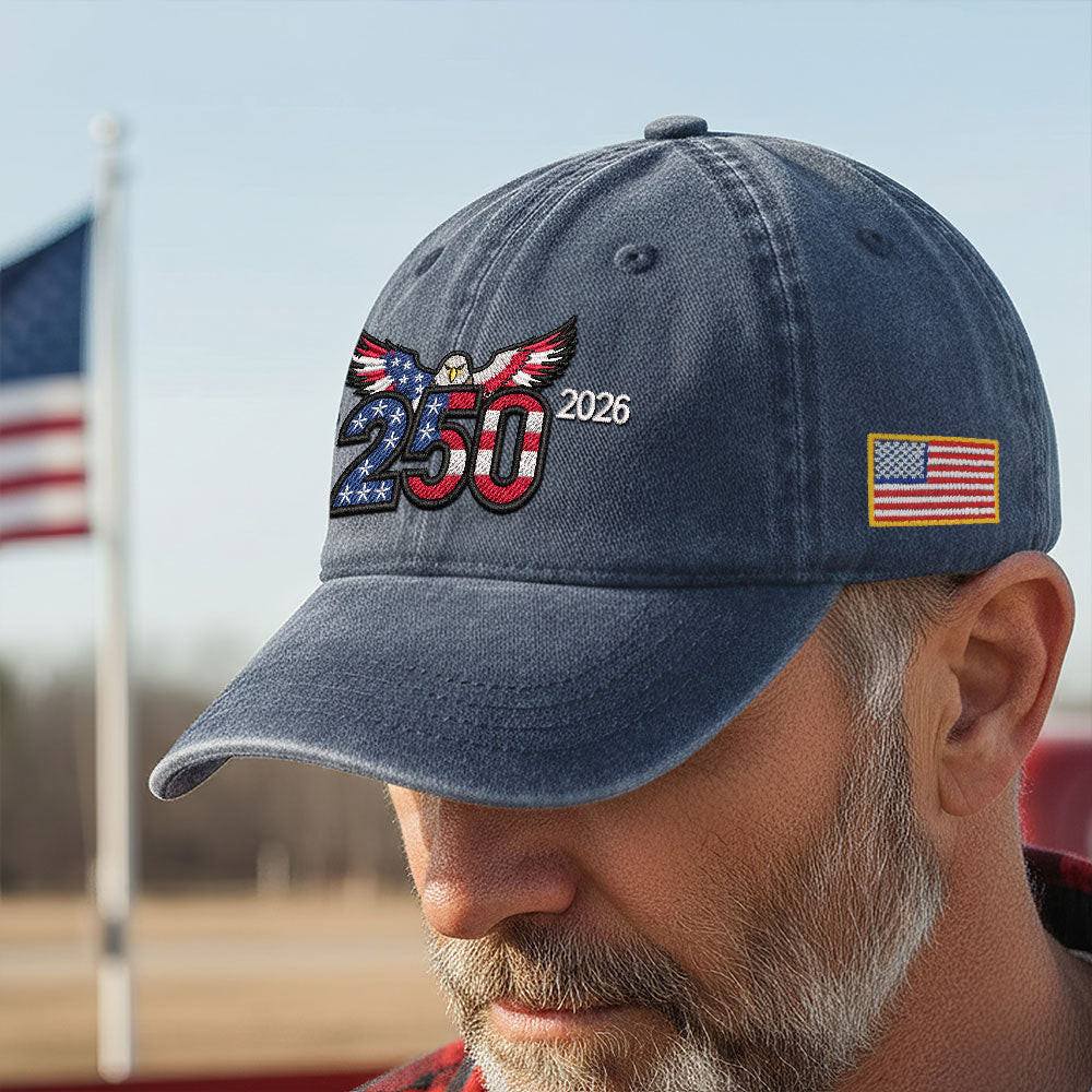 America 250 Merchandise 250th Anniversary Washed Cap with Embroidered Eagle Flag Gift Ideas