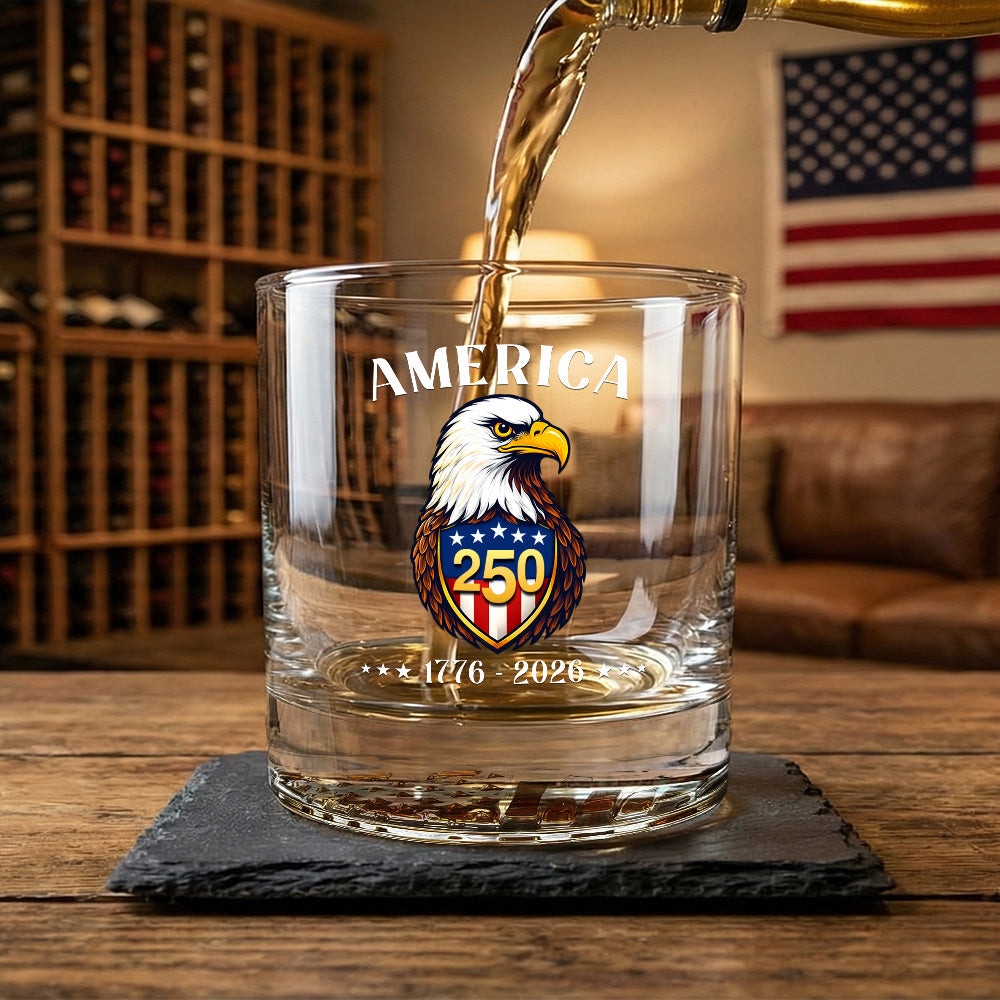 America 250 Merchandise America 250 Years 1776 2026 Eagle Printed Whiskey Old Fashioned Glass