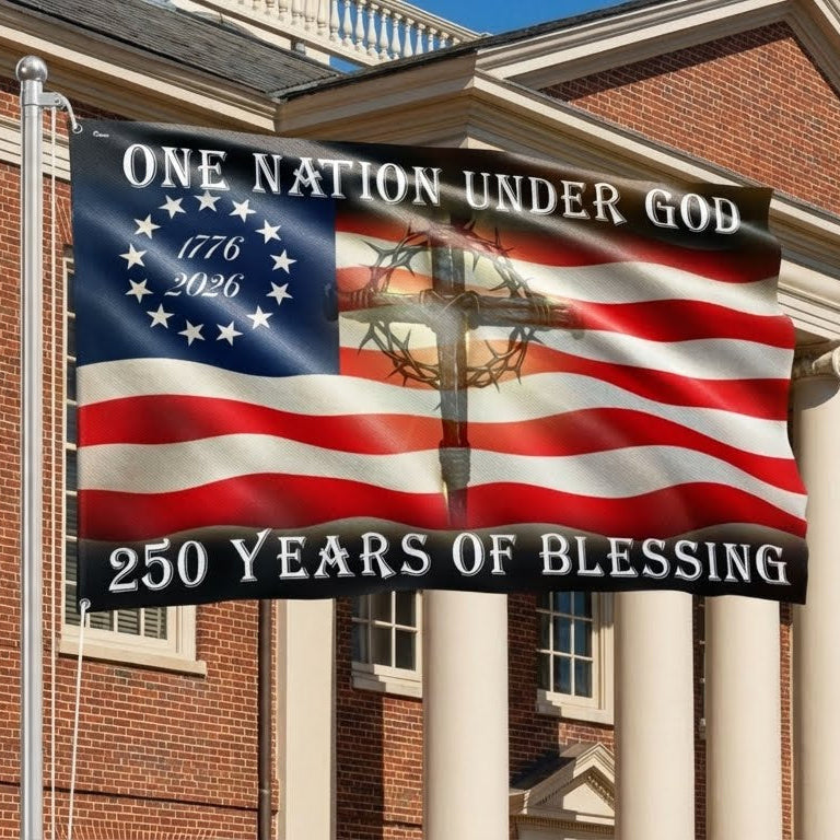 America 250 Merchandise Betsy Ross 250 Years of Blessing American Cross 1776 2026 Grommet Flag