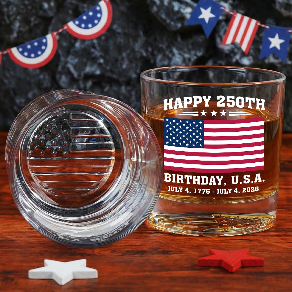 America 250 Merchandise Happy 250th Birthday American Patriotic Whiskey Glass Gift Ideas
