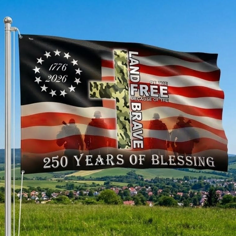 America 250 Merchandise Patriotic 1776 2026 Land of the Free 250 Years of Blessing Grommet Flag