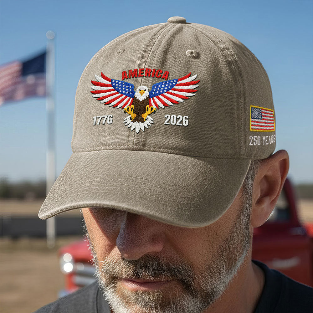 America 250 Merchandise Patriotic 250 Years Washed Cap with Embroidered 1776 2026 American Flag