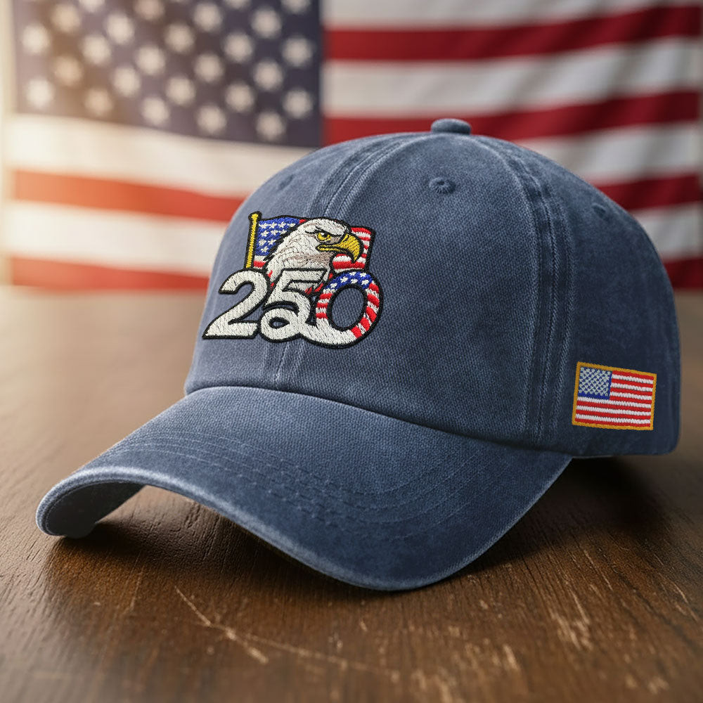 America 250 Merchandise Patriotic 250th Anniversary Washed Cap with Embroidered American Flag
