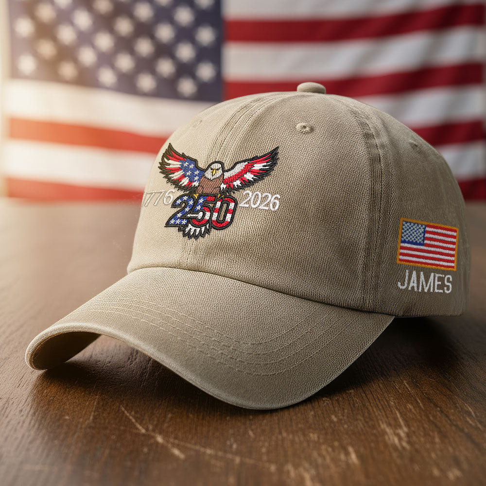 America 250 Merchandise Personalized 250th Anniversary Washed Cap with Embroidered Eagle Flag