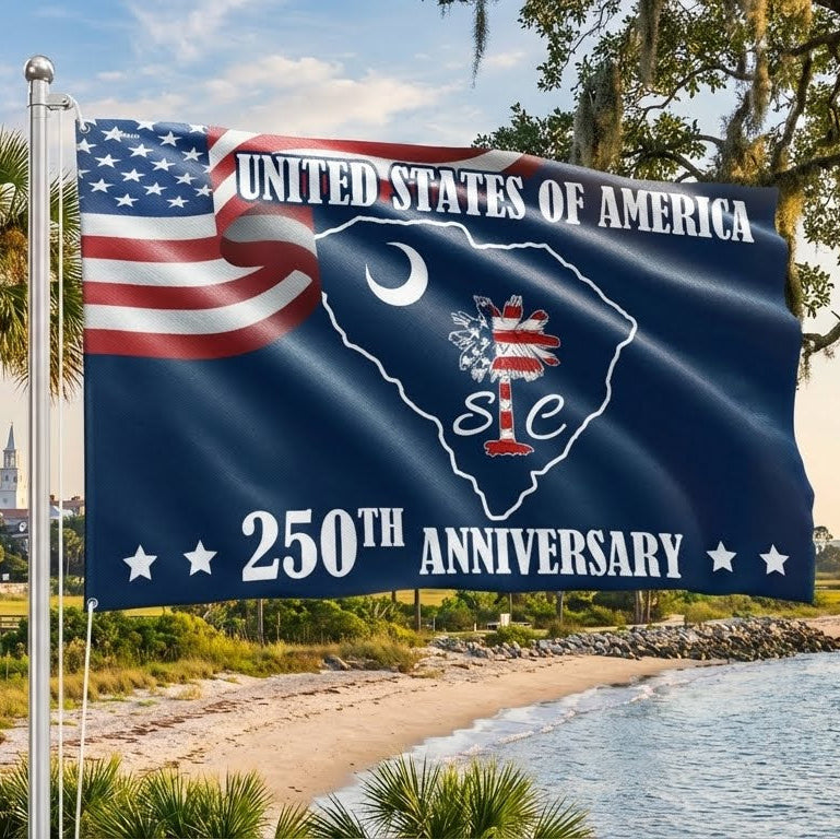 America 250 Merchandise SC 250th Anniversary Patriotic Flag, South Carolina USA 1776-2026 Decor