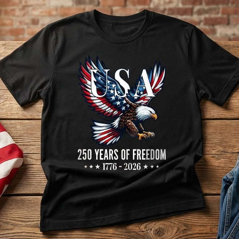 America 250 Merchandise USA 250 Years of Freedom T-Shirt Bald Eagle Patriotic 1776-2026 Tee