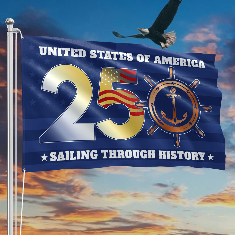 America 250 Merchandise USA 250th Sailing Through History Grommet Flag for Patriotic Navy Decor