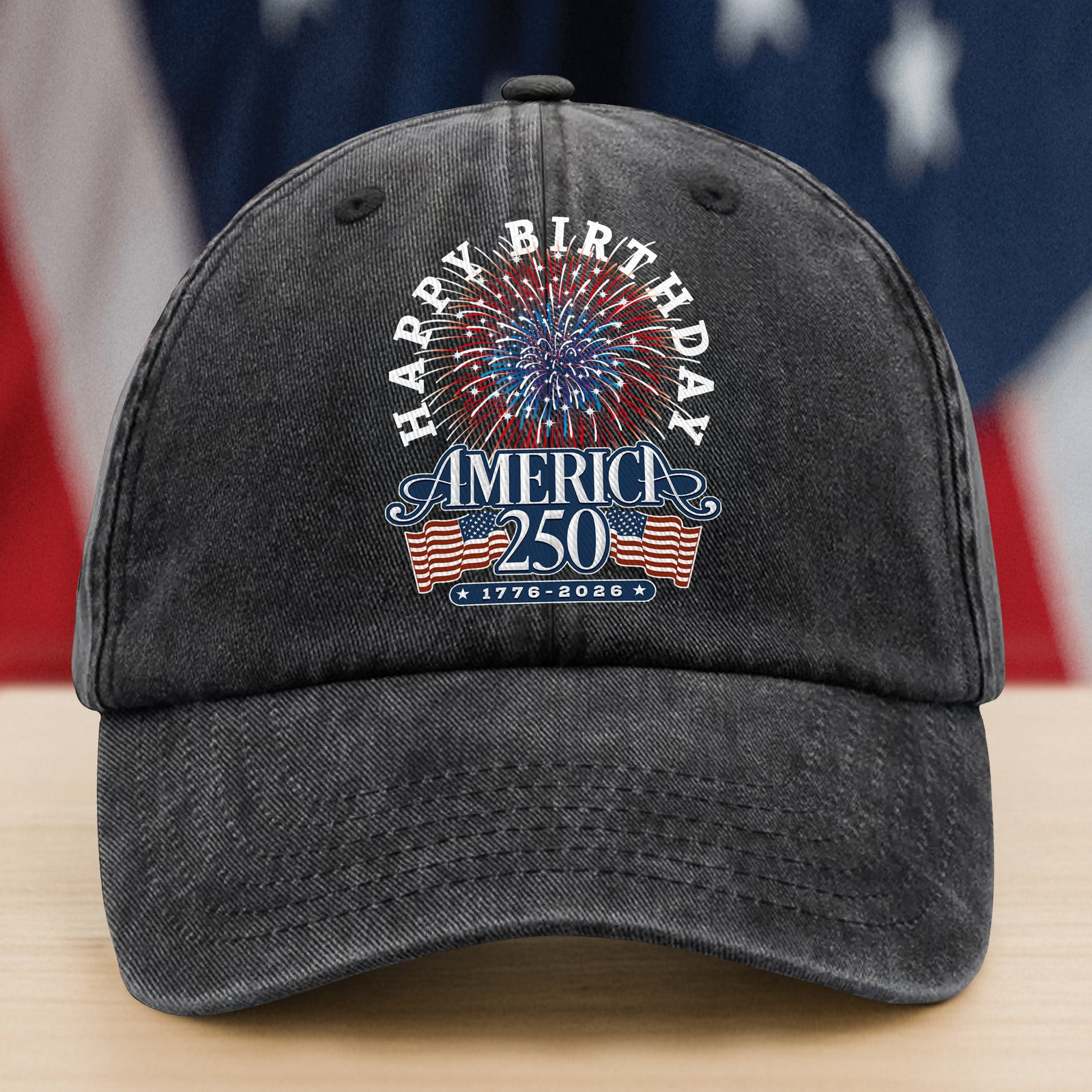 America 250 Semiquincentennial Fireworks Celebration Washed Denim Baseball Cap America 250 Merchandise Patriotic Gifts For Him