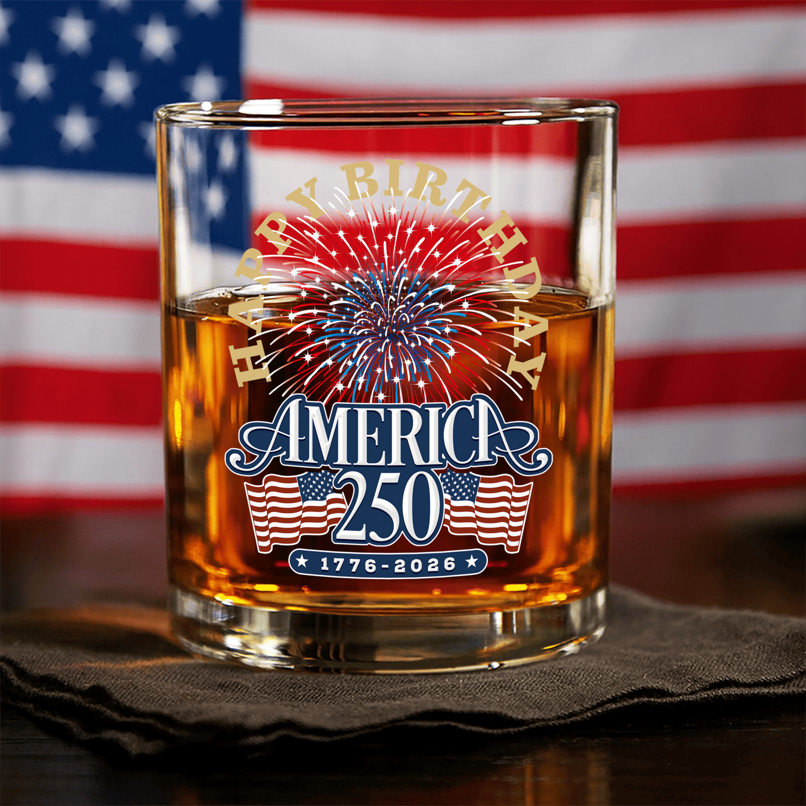 America 250 Semiquincentennial Fireworks Celebration Whiskey Glass America 250 Merchandise Patriotic Gift Ideas