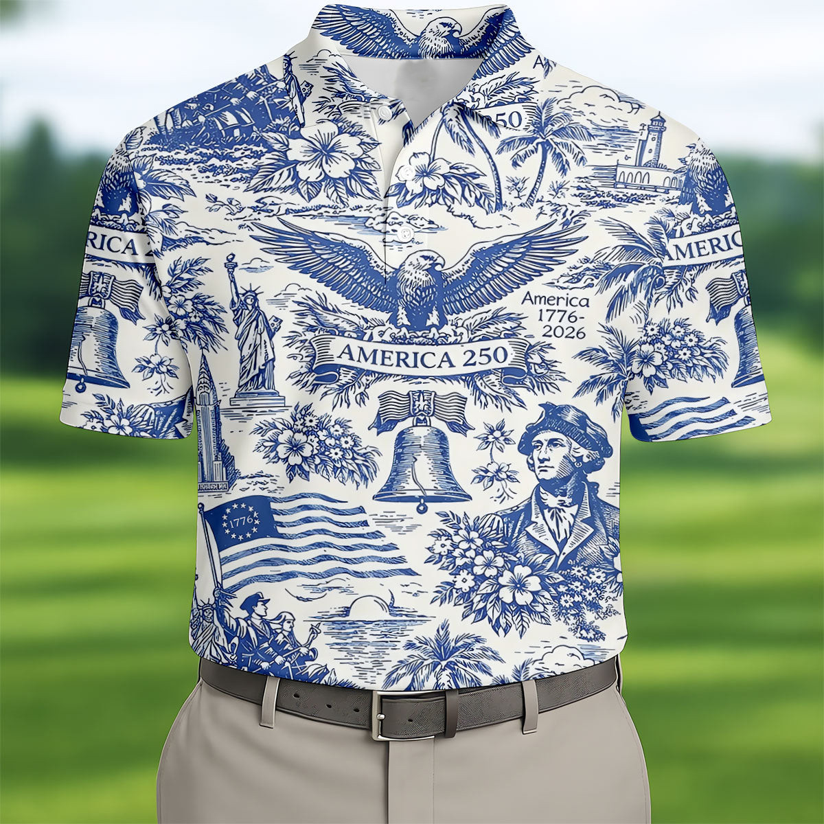 America 250 Toile De Jouy Golf Polo Shirt 1776 2026 Merch Golf Gift Ideas For Him