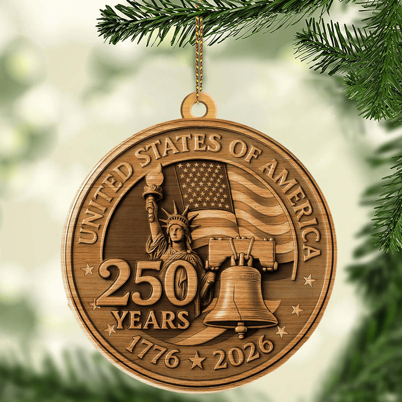 America 250 Years 1776“2026 Wood Ornament USA Patriotic Liberty Bell Decoration