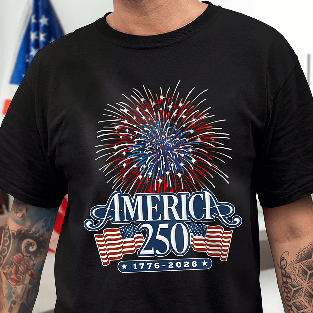 America 250 Years 1776 2026 Firework Art T-Shirt 4th Of July Clothes Gifts For Husband