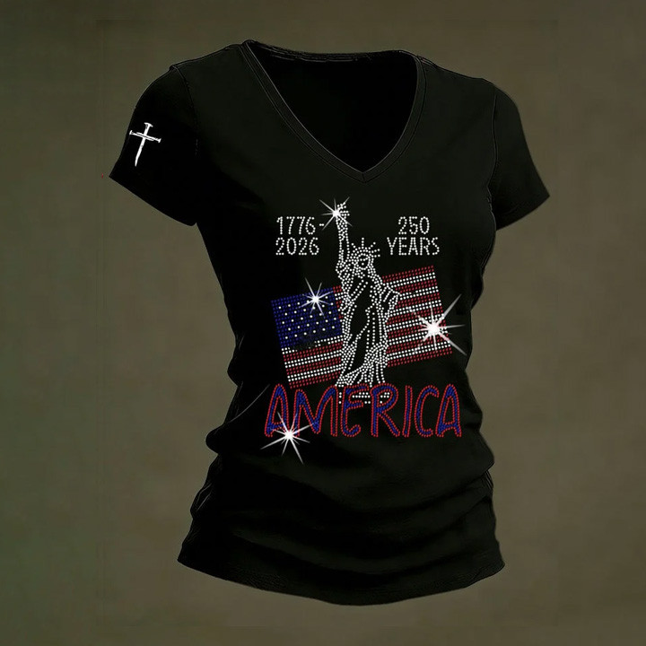 America 250 Years 1776 2026 V-Neck Shirt American Patriot Clothes 4th Of July Gift