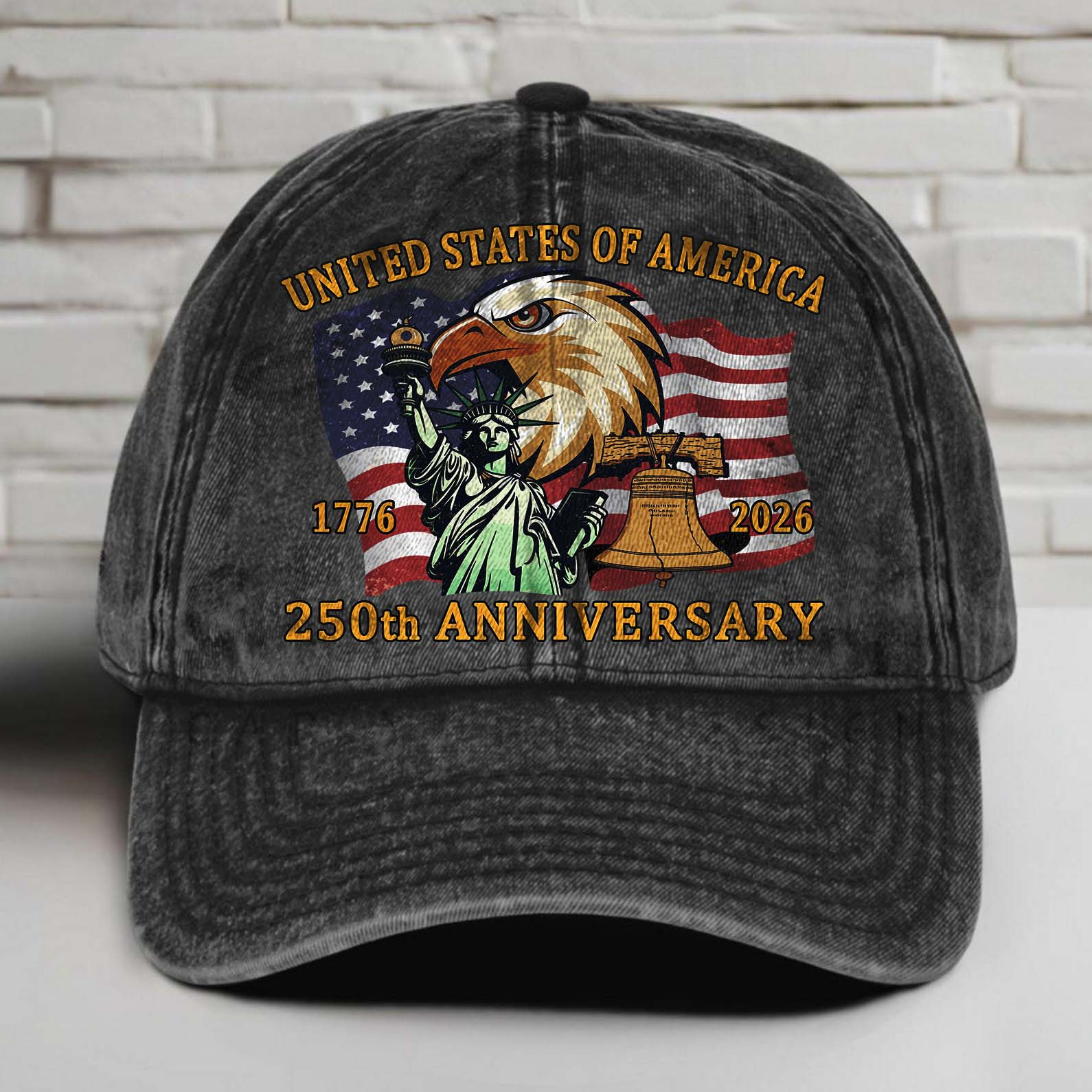 America 250 Years 17762026 Printed Vintage Washed Denim Baseball Cap Patriotic 4th Of July Hat