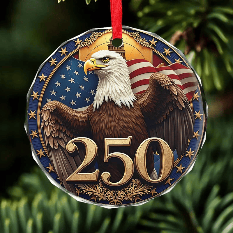 America 250 Years Bald Eagle Glass Ornament Happy 250th Birthday USA Ornament For Christmas Decor
