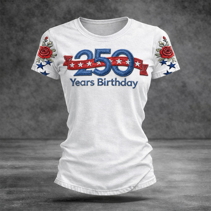 America 250 Years Birthday Floral T-Shirt Best 4Th Of July Clothes Gift For Girlfriend