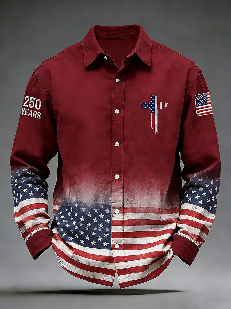 America 250 Years Button Long Sleeve Shirt 4th Of July Apparel Gift For Husband