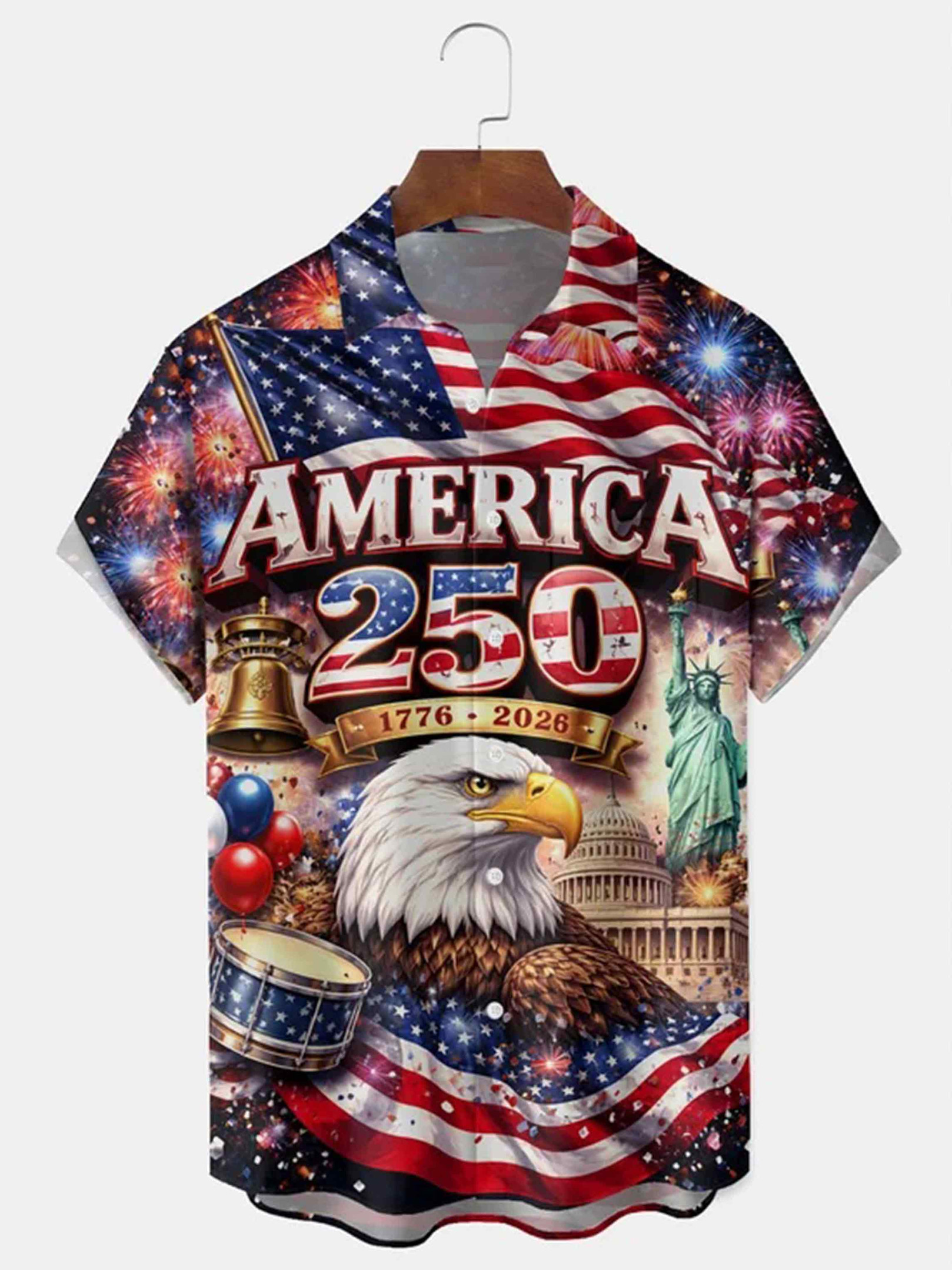 America 250 Years Button Shirt Independence Day 1776 2026 Clothing Patriotic Gifts