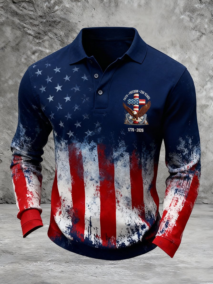 America 250 Years Faith Freedom Polo Long Sleeve Shirt USA 250th Anniversary 1776 2026 Merch